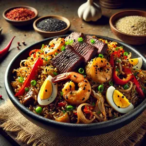 Chaufa Peruano con mariscos y lomito